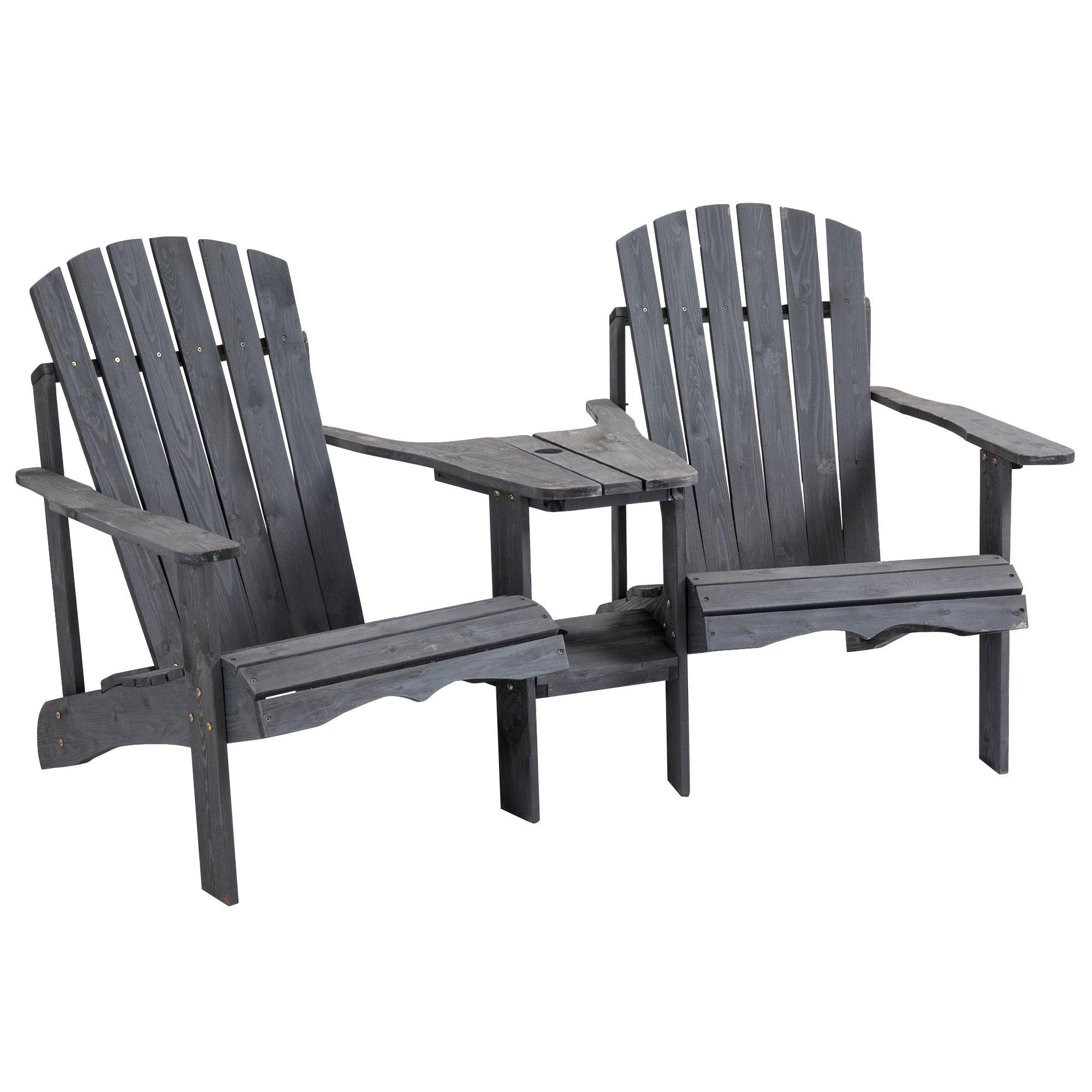 Wooden Outdoor Double Adirondack Chair with Center Table and Hole